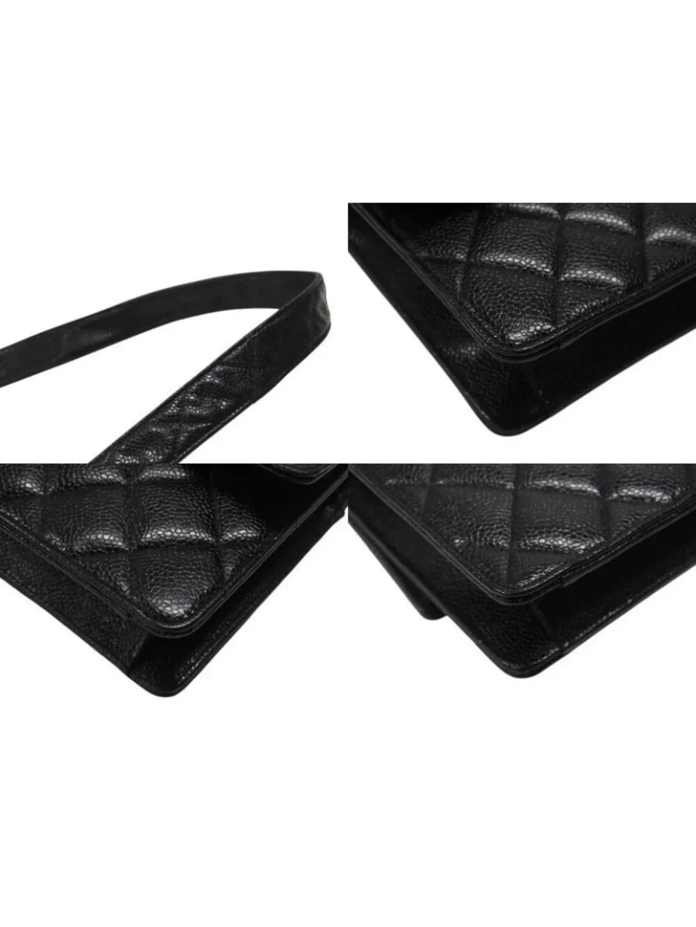 Chanel Bag Caviar Leather CC Logo Black Vintage Gold